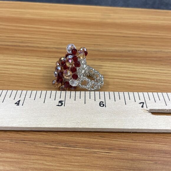 Vintage Beaded Necklace set earrings bracelet ring faux clear and ruby bead - Picture 11 of 16